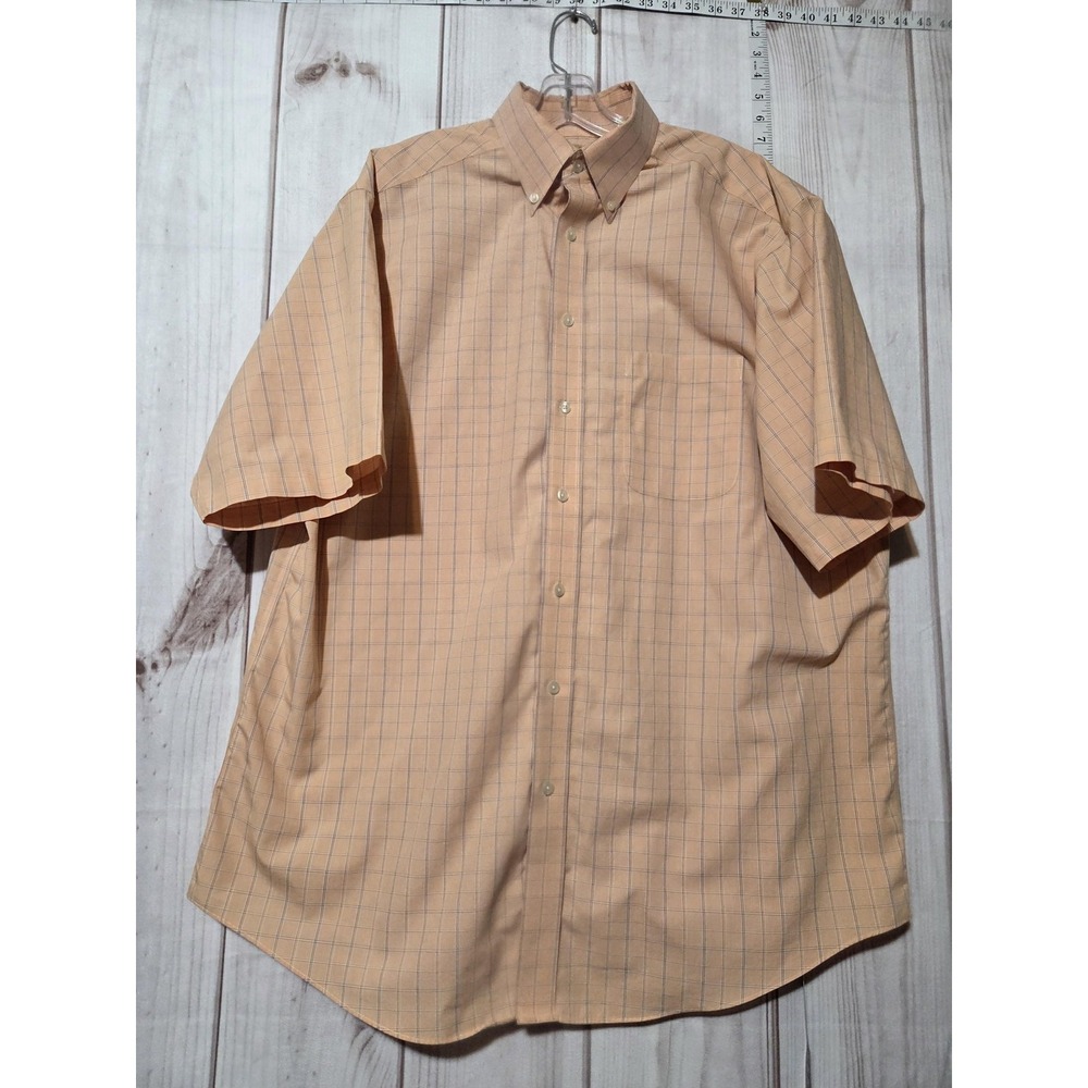 Roundtree & Yorke Gold Label Mens XLT Orange Plaid Non-Iron Cotton SS Shirt